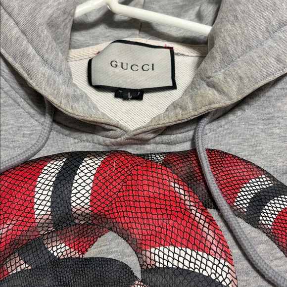 GUCCI PreOwned Gray Red Snake Hoodie & Some staining on collar & front Sz Large - Picture 13 of 16